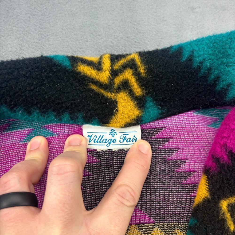 Vintage Village Fair Cardigan Fleece Sweater Women's XL Southwest Aztec Pockets - Picture 3 of 7